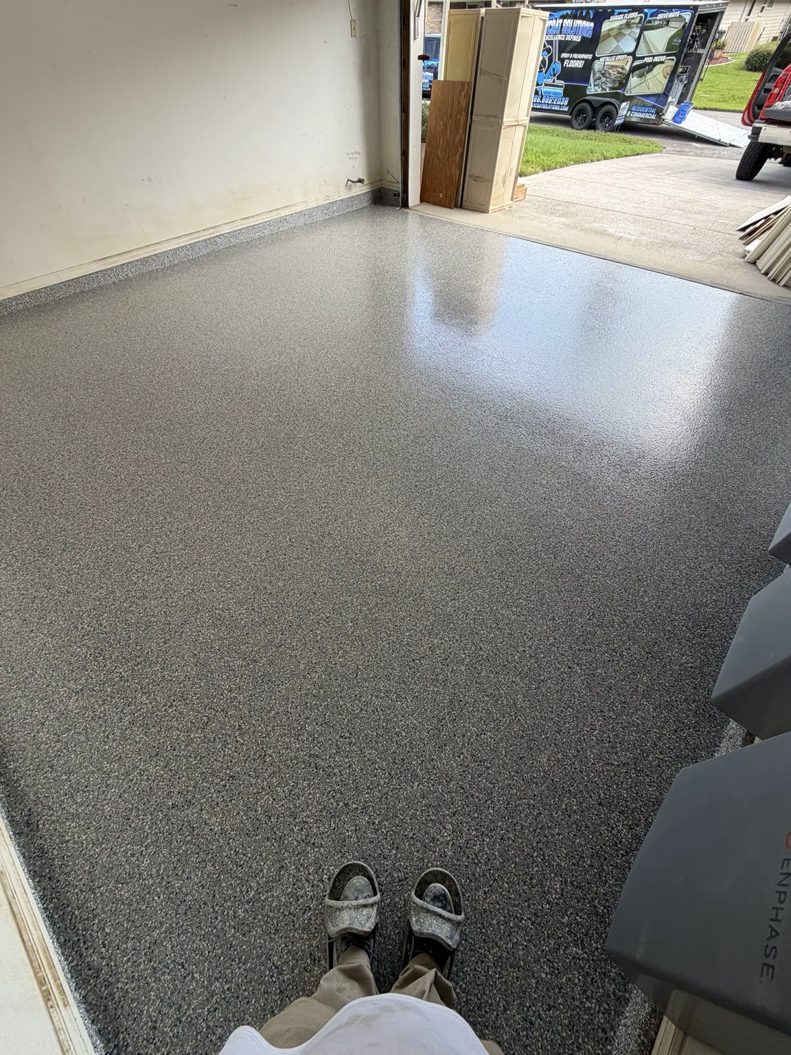 Finished gray garage floor coating built for easy cleaning